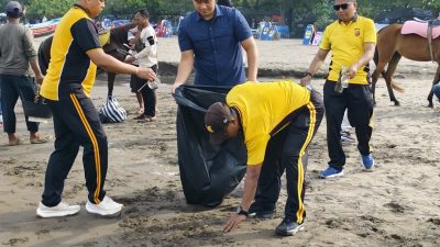 Polres Pangandaran Gelar Senam dan Bersih- Bersih Pantai